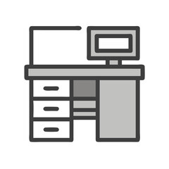 Minimalist desk with computer and drawers illustration icon