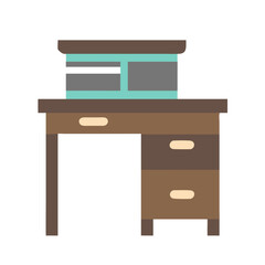 Flat Illustration of Desk with Drawers and Shelf