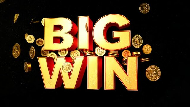 Golden Big Win Text and Coins - Jackpot Success Concept