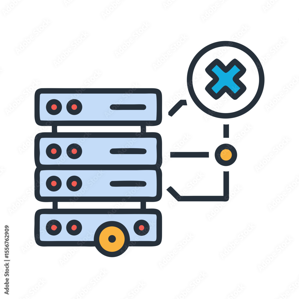 Poster server error icon with data rack flat design style