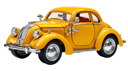 Golden Classic: A bright yellow classic car stands as a symbol of timeless style and automotive elegance. Its sleek lines and vintage design embody the spirit of a bygone era. 