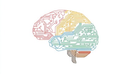 Side View Outline of Human Brain with Circuit Pattern Design