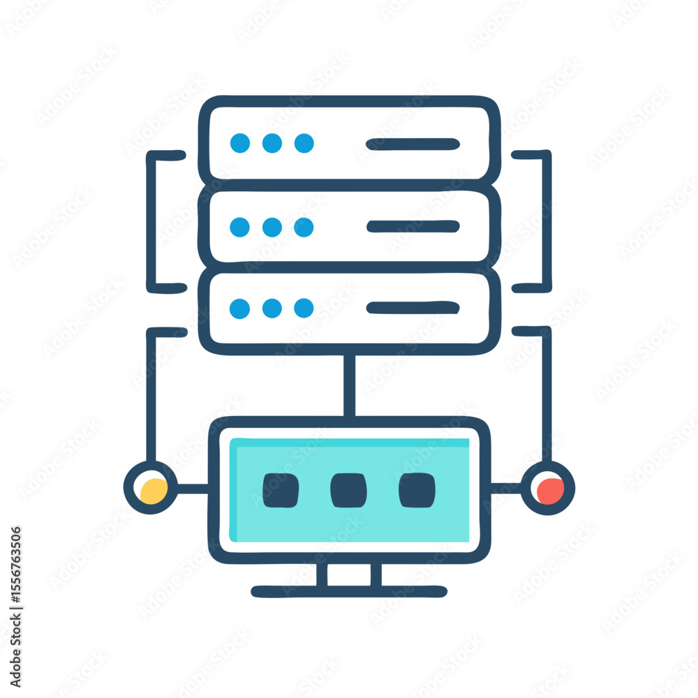 Poster Network server stack connecting to a computer monitor screen