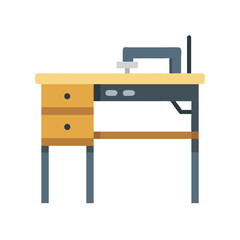 Stylized vintage sewing machine on table with drawer stock