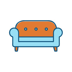 Isolated Couch Illustration With Blue and Orange Color Scheme