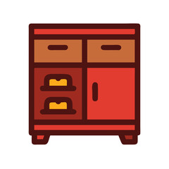 Flat vector illustration of a vintage red cabinet