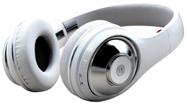 White Wireless Headphones: Stylish white wireless headphones with metallic accents, perfect for music lovers seeking a blend of fashion and functionality.