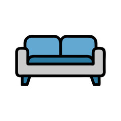 Stylized blue and gray couch on solid White Background