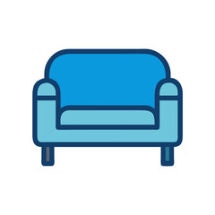 Blue cartoon armchair with thick outline on White Background