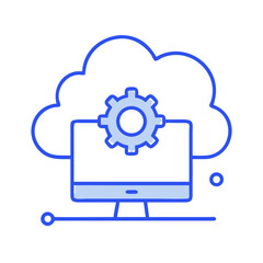 Cloud computing with gear above computer screen technology concept