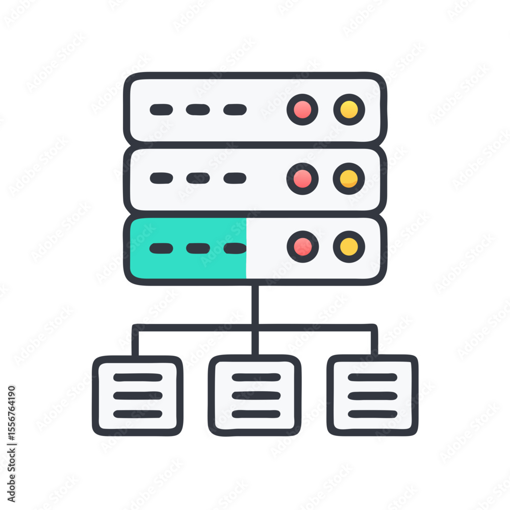 Poster Colorful server network graphic representing database and website hosting