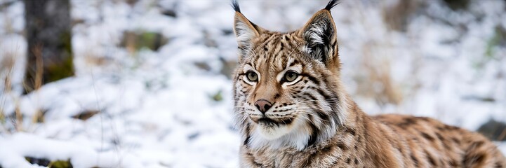Obraz premium Close up portrait of a lynx with distinctive ear tufts in a snowy forest