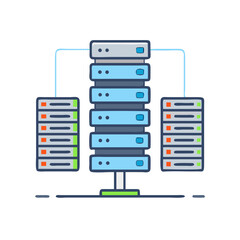 Illustration of server stack with connected storage on White Background