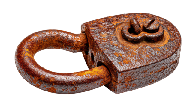 Weathered Padlock: A weathered and rusted padlock, revealing the passage of time, symbolizing security and protection amidst the elements, while subtly evoking a sense of history.
