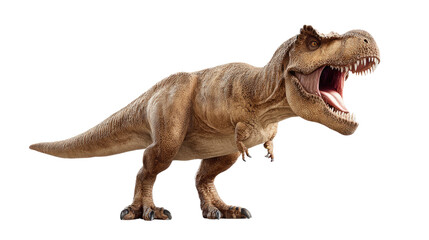 Fototapeta premium Ancient Majesty: A realistic Tyrannosaurus Rex roars, its massive frame and open jaws conveying the raw power of a prehistoric predator.