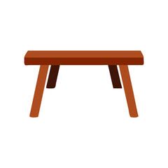 Minimalist wooden bench with simple design on White Background