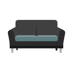 Flat Design Gray Loveseat Sofa on White Background