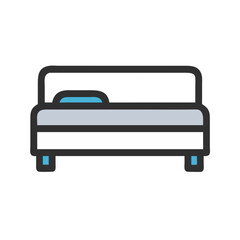 Stylized flat design bed icon against White Background