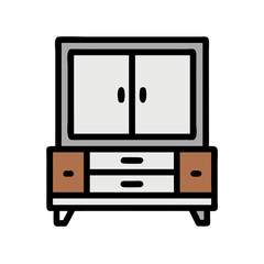 Minimalist television stand with cabinets and drawers vector art