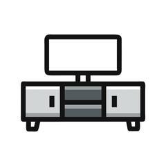 Pixelated TV and stand in White Background minimalist style