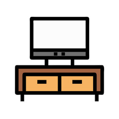 Flat vector illustration of tv and cabinet on White