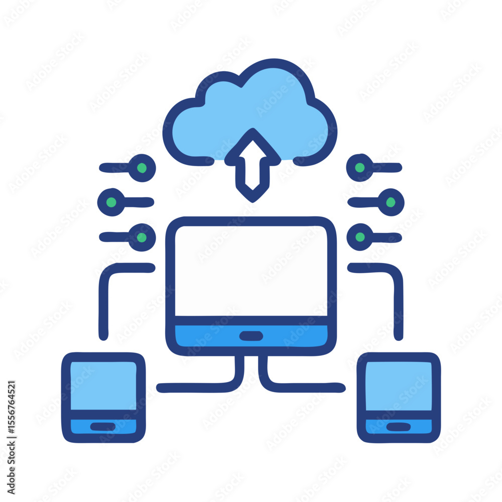 Poster cloud network connecting devices with data upload concept icon