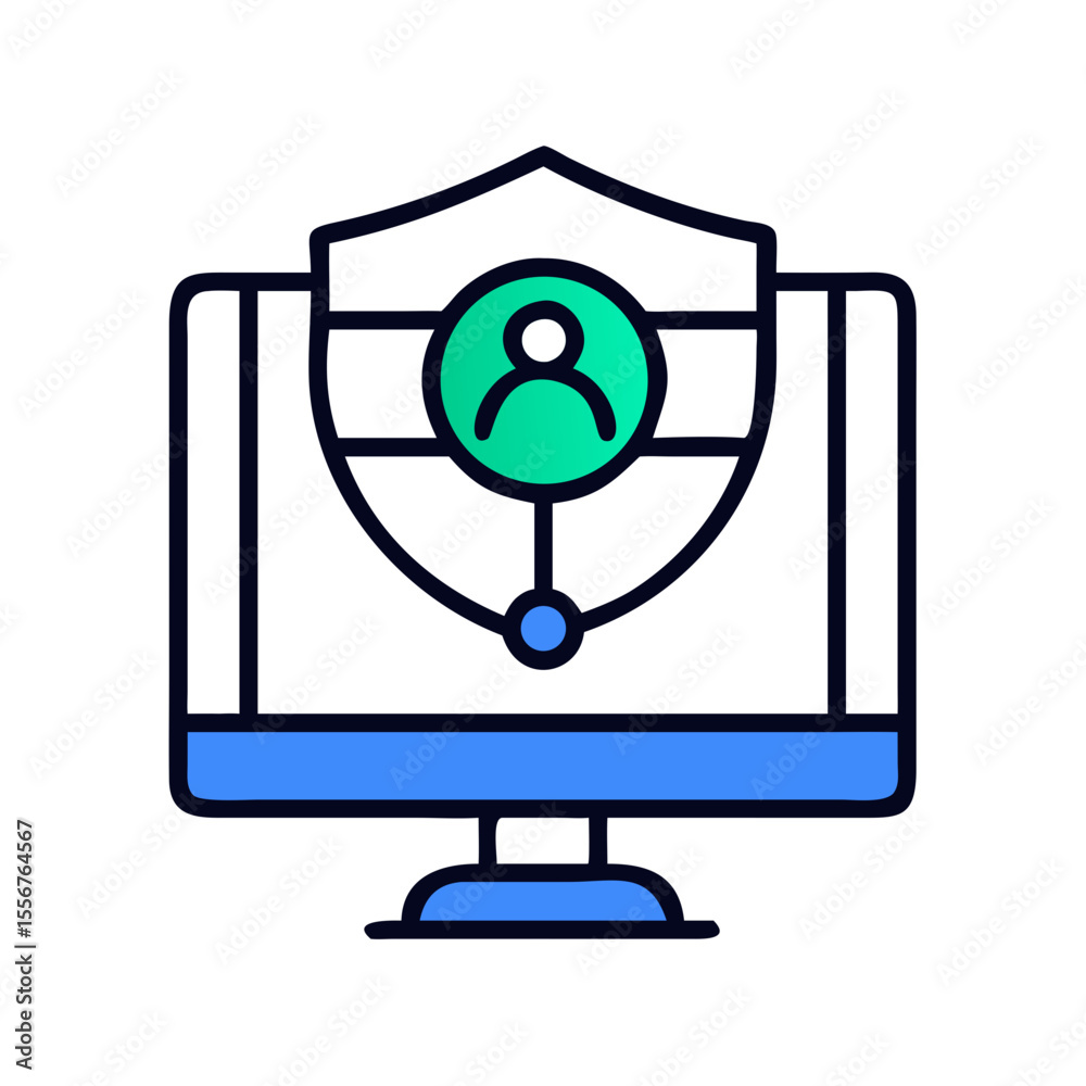Poster computer with user icon inside security shield symbol