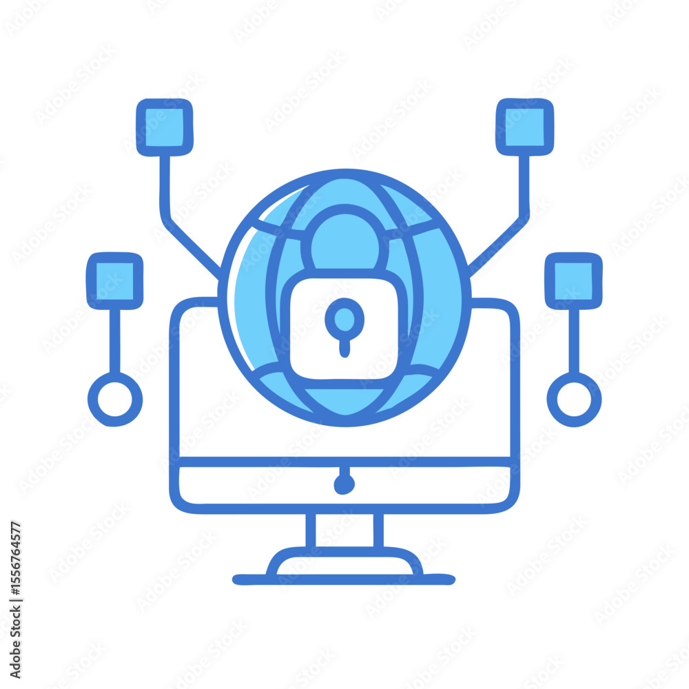 Poster Secure global network on computer, data encryption concept icon