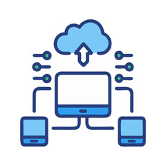 Cloud network connecting devices with data upload concept icon