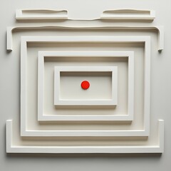 Minimalist White Geometric Shapes Surrounding Bright Red Sphere On Gray