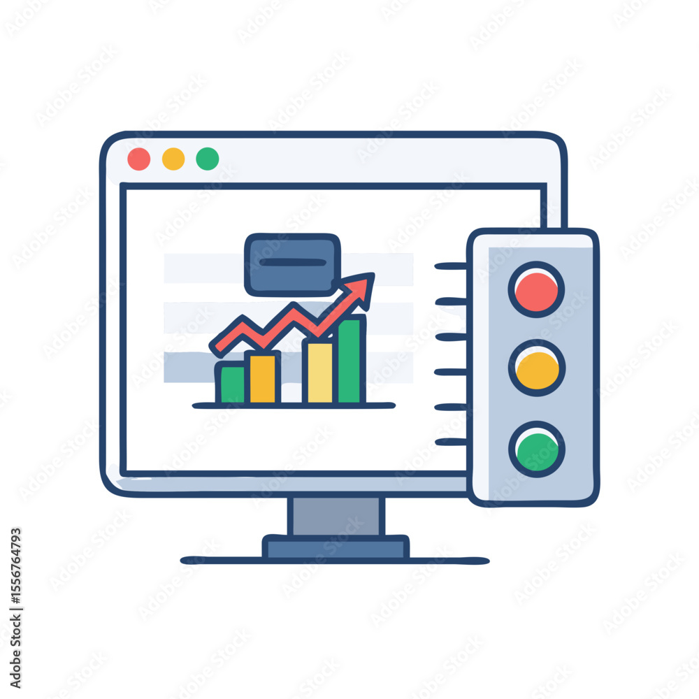 Poster monitoring business performance with traffic light and data chart