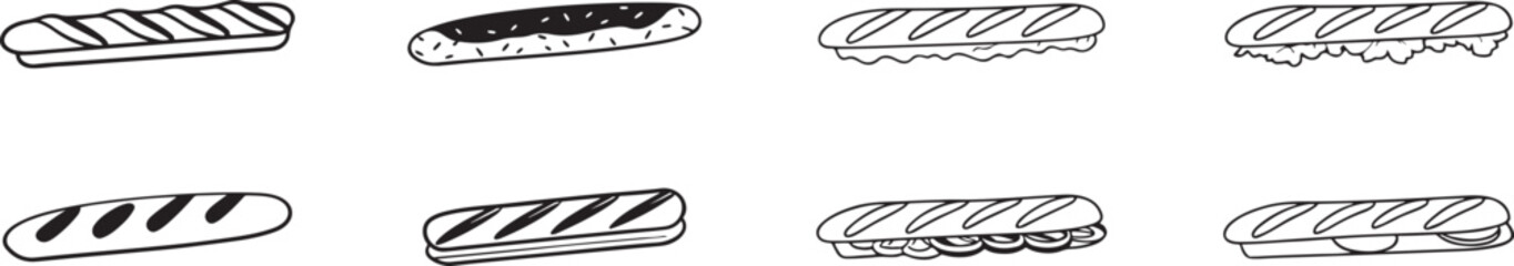 Bread and Sandwich Icons Vector.