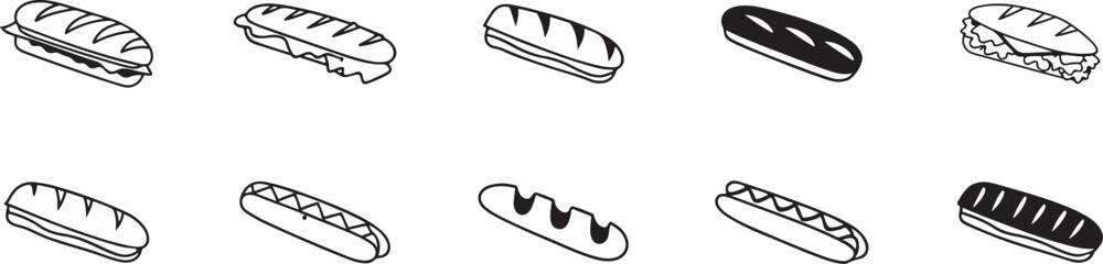 Bread and Sandwich Icons Vector.