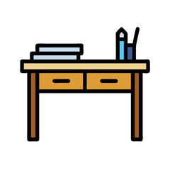 Simple desk icon with books and pencils illustration