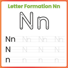 Letter Formation Worksheet for Kids - Uppercase and Lowercase N Practice Sheet	
