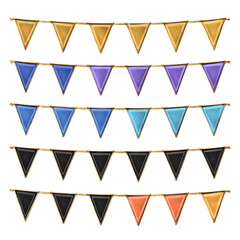 Colorful bunting garlands adorn a festive display, ideal for celebrations, parties, and decorative projects with a transparent background.