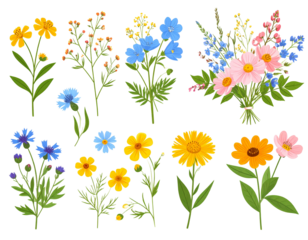 Meadow wildflowers and an example of a bouquet of these flowers. Botanical collection