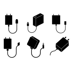 Charging adapter silhouette vector set