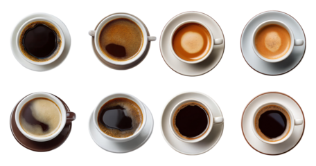 Variety of Coffee Cups Displayed in a Grid Arrangement, PNG bundle collection, Isolated on Transparent Background