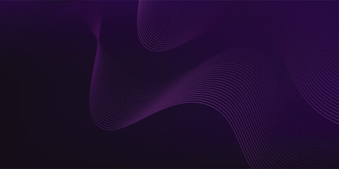 Abstract glowing neon blue and pink wave light lines on dark purple background.