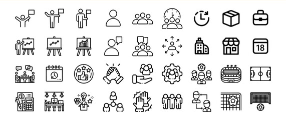Black and White Line Icon Set Business Teamwork Graphics Collection