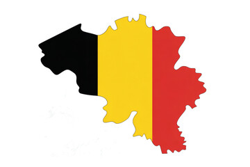 Fototapeta premium A stylized graphic map illustration of Belgium, filled with the national flag's distinct black, yellow, and red vertical colors on white