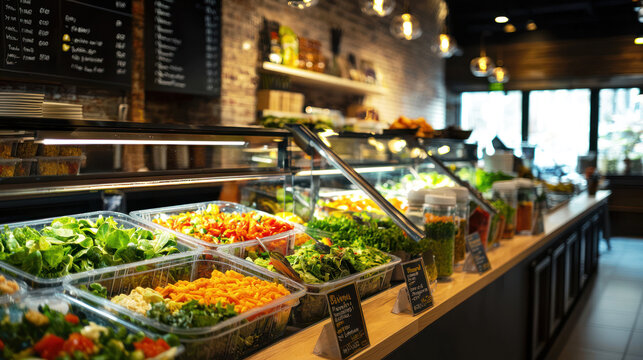 A fast casual restaurant offering build-your-own salad options with a variety of toppings and dressings.