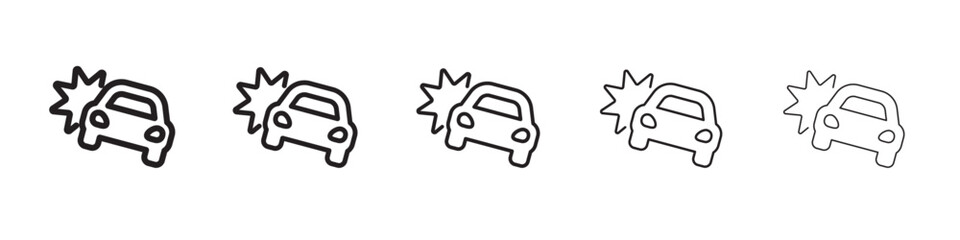 Car accident icon thin flat outline style vector sign