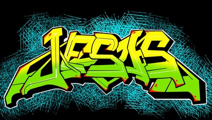 illustration of jesus, letter jesus with a cool simple graffiti pattern, jesus is the god of christianity