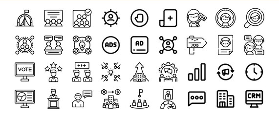 Black and White Line Icons Collection Business Teamwork Advertising Marketing