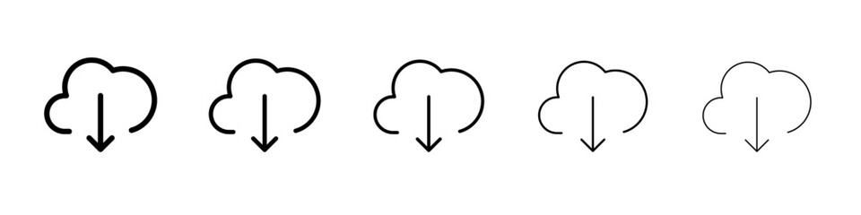 Cloud download file icon thin flat outline style vector sign