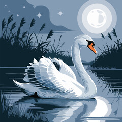 Swan Under Moonlight