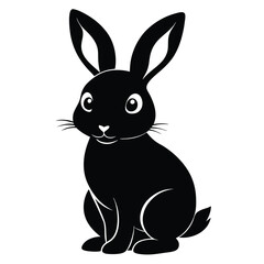 Black silhouette of a cute bunny rabbit sitting vector design perfect for Easter, animal themes, kids illustrations, or spring decorations.