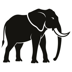Big elephant vector silhouette with tusks, great for safari, wildlife, jungle, travel, or zoo-themed vector illustrations and animal designs.